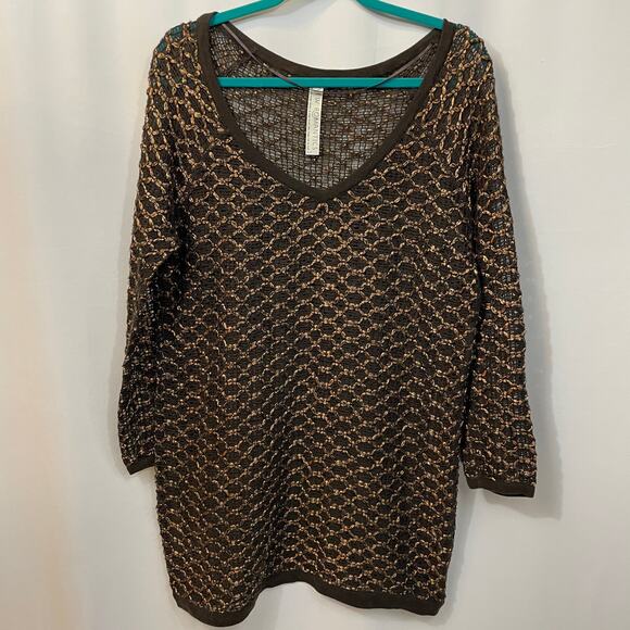 Free People New Romantics Joan of Arc Brown Gold Long Sleeve Sweater Dress Small - Picture 1 of 7